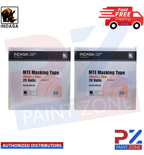 2x Indasa 48mm x 50m Low Bake Masking Tape 2" Box of 20 Rolls